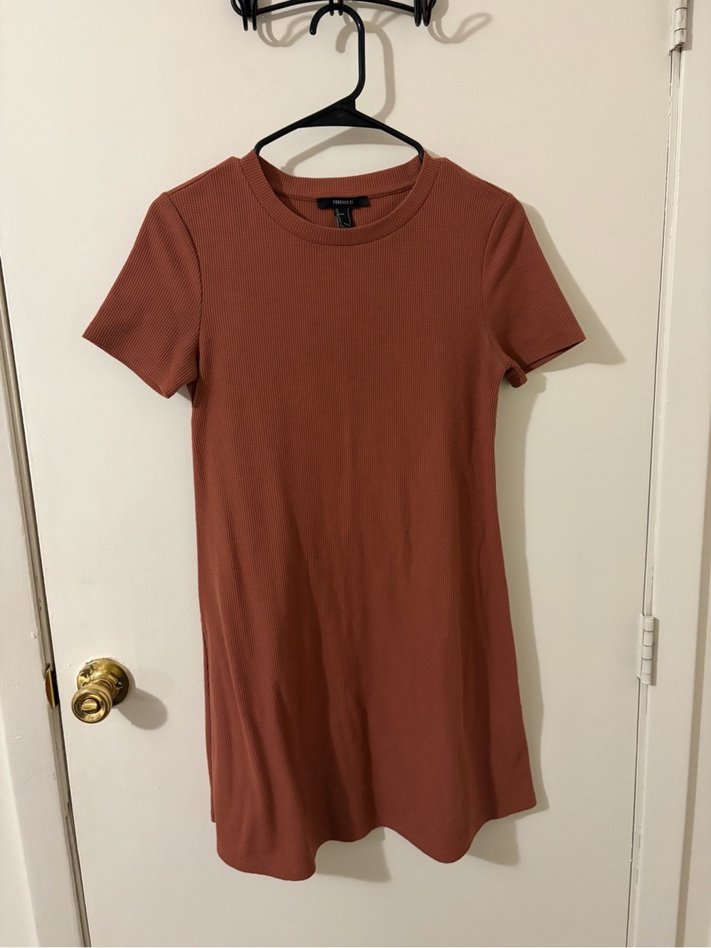 Forever 21 Rust Ribbed Crew Neck Short Sleeve T-shirt Dress